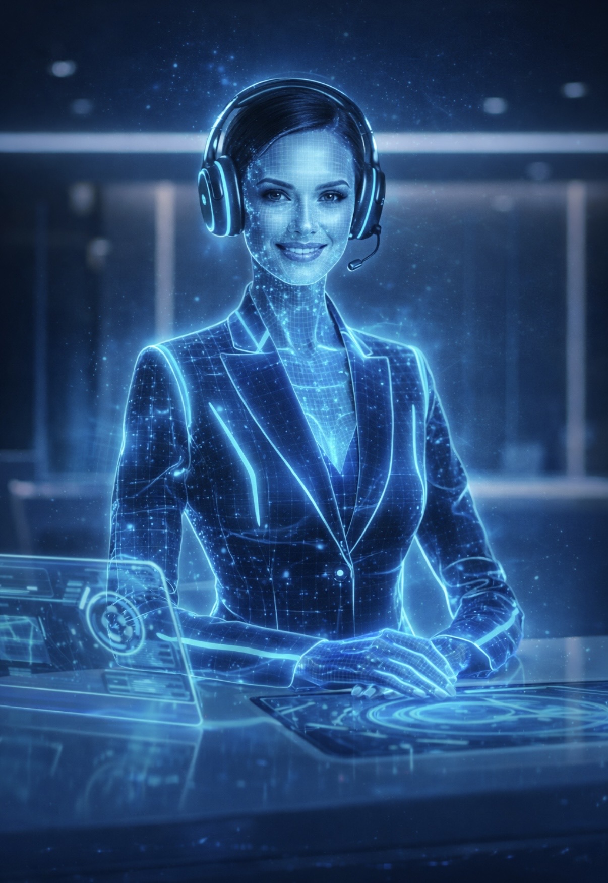 Holographic AI voice assistant ready to answer calls